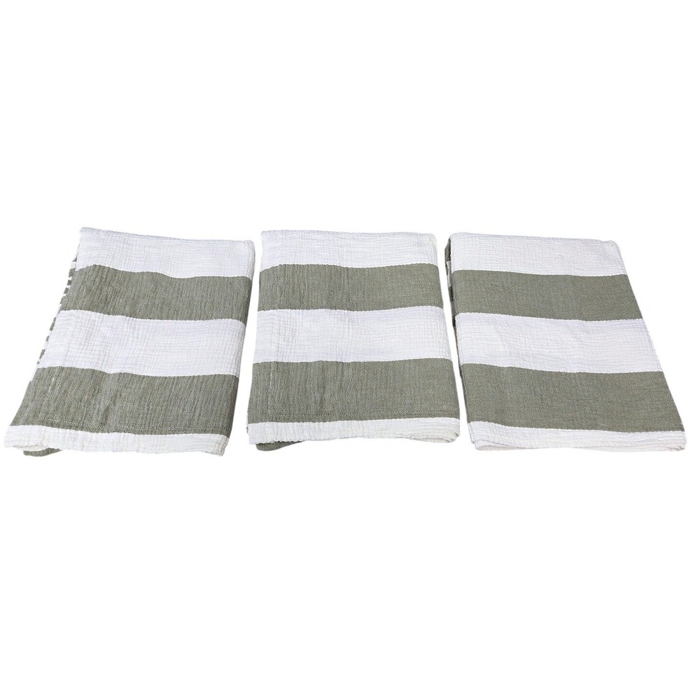 GreenRow Bundle of 3 Standard 100% Cotton Gauze Reversible Striped Pillow Shams